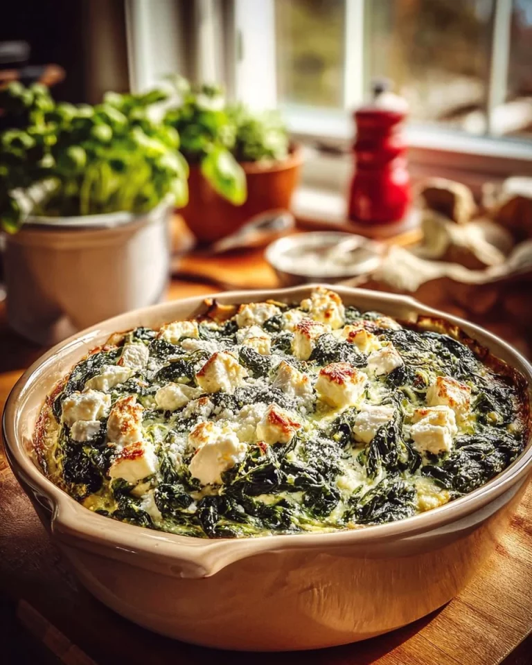 Casseruola di Spinaci con Feta servita in un piatto