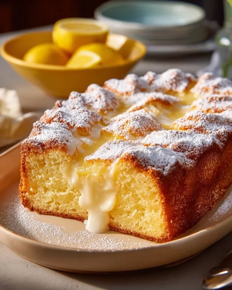 Dolce al limone servito in una ciotola decorata con fette di limone.