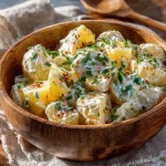 Insalata di salmone e patate servita in un piatto elegante