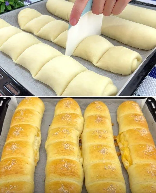 Pane Ripieno di Formaggio servito su un piatto con erbe fresche