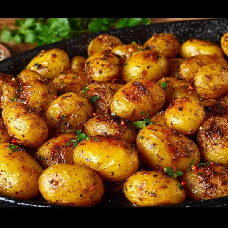Patate al forno con peperoni e aglio pronte da servire