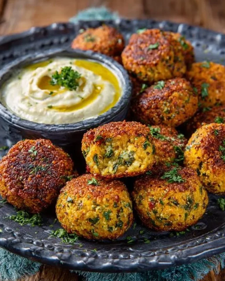 Polpettine di zucchine dorate servite su un piatto bianco