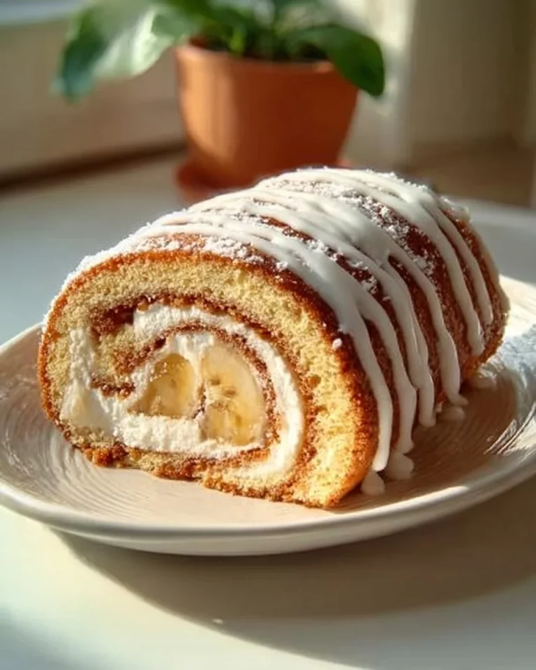 Rotolo di Banana decorato con crema e fette di banana