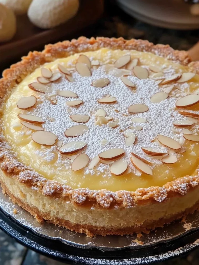 Fetta di Torta della Nonna con crema e pinoli su piatto