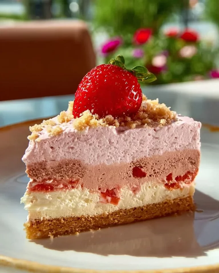Torta Fredda con Fragole e Biscotti su un piatto decorativo