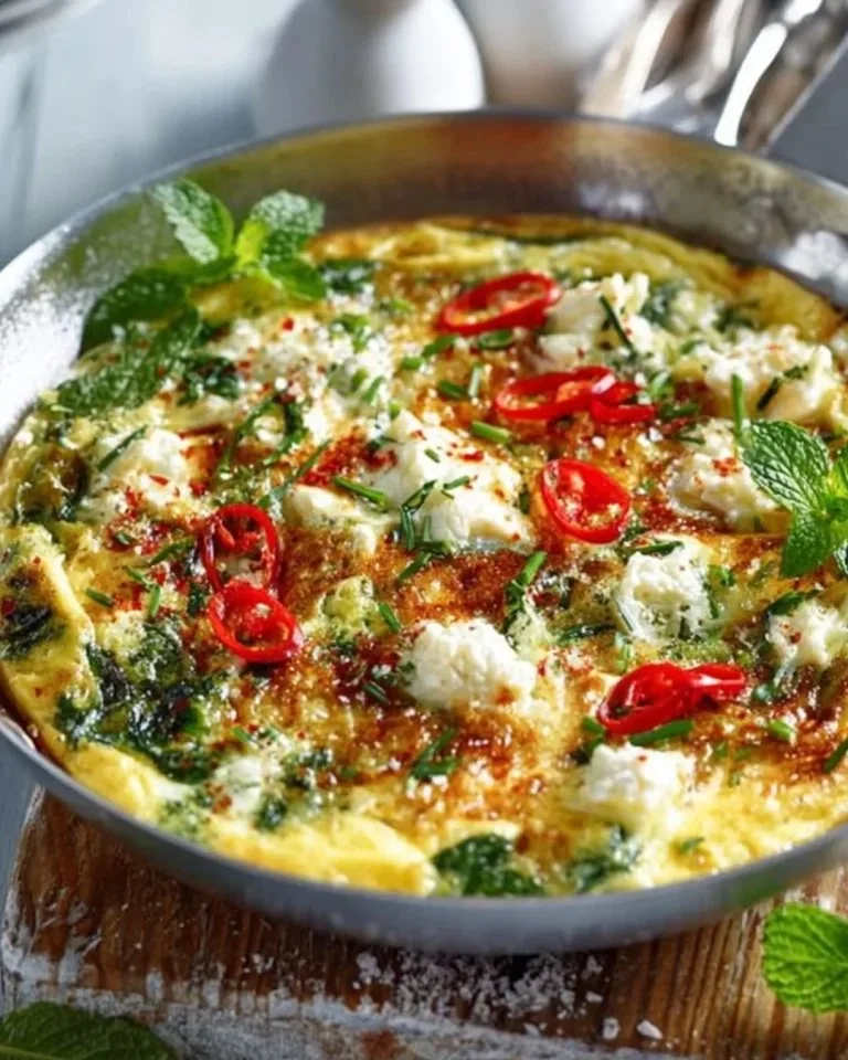 Frittata di zucchine e feta servita su un piatto, ricca di ingredienti freschi.
