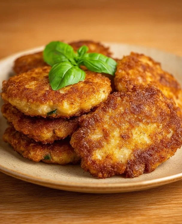 Frittelle di patate finte fatte con pane vecchio in un piatto