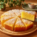 Torta modellata con marmellata e cocco pronta da servire