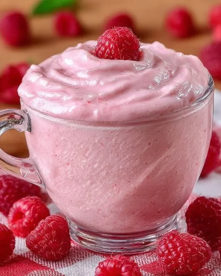 Mousse di lampone cremosa decorata con frutti freschi
