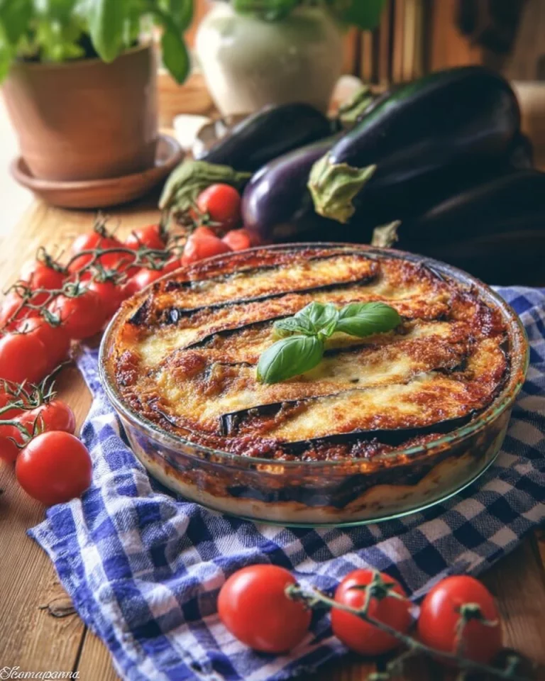 Parmigiana di melanzane preparata secondo la ricetta classica italiana.