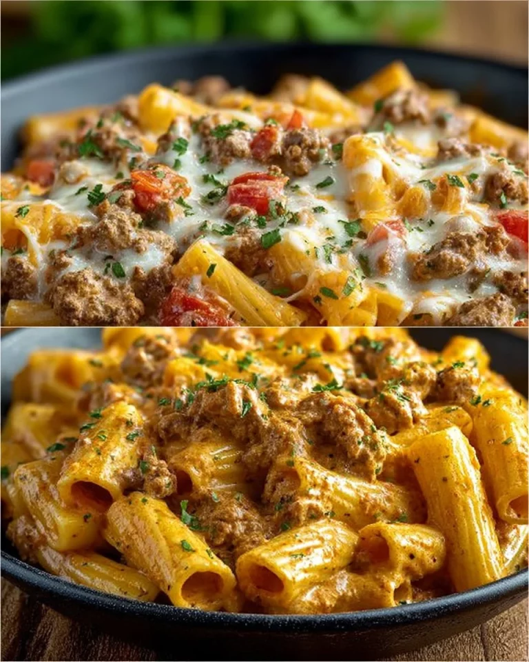 Pasta alla Crema con Carne servita con condimento ricco e cremoso