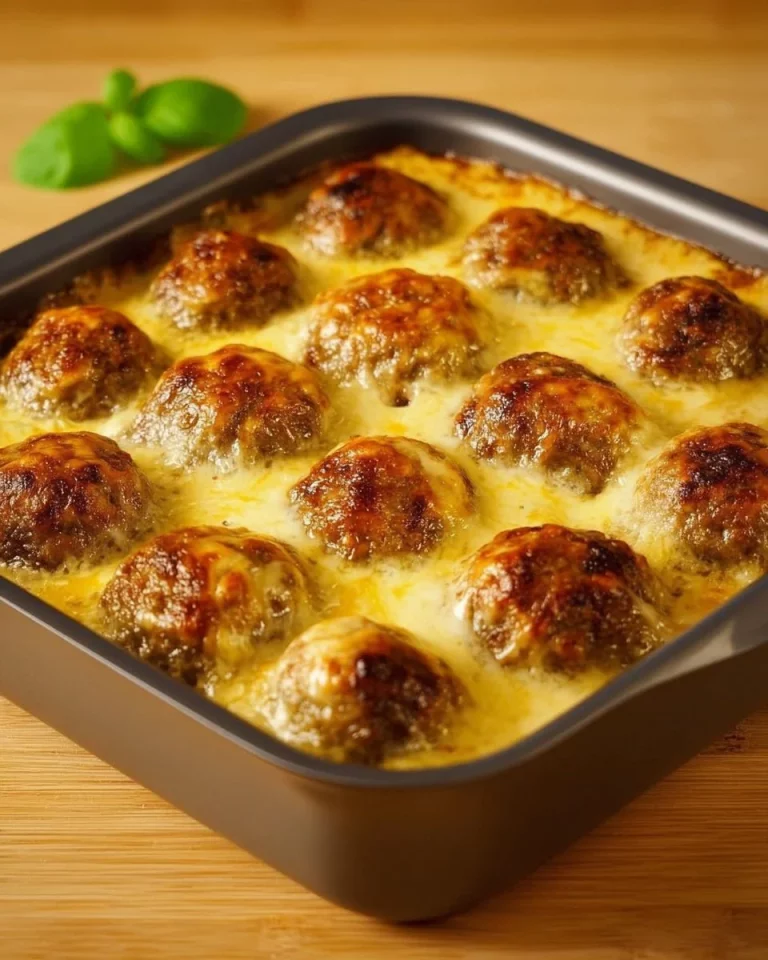 Polpette al forno con salsa bechamel in un piatto decorativo