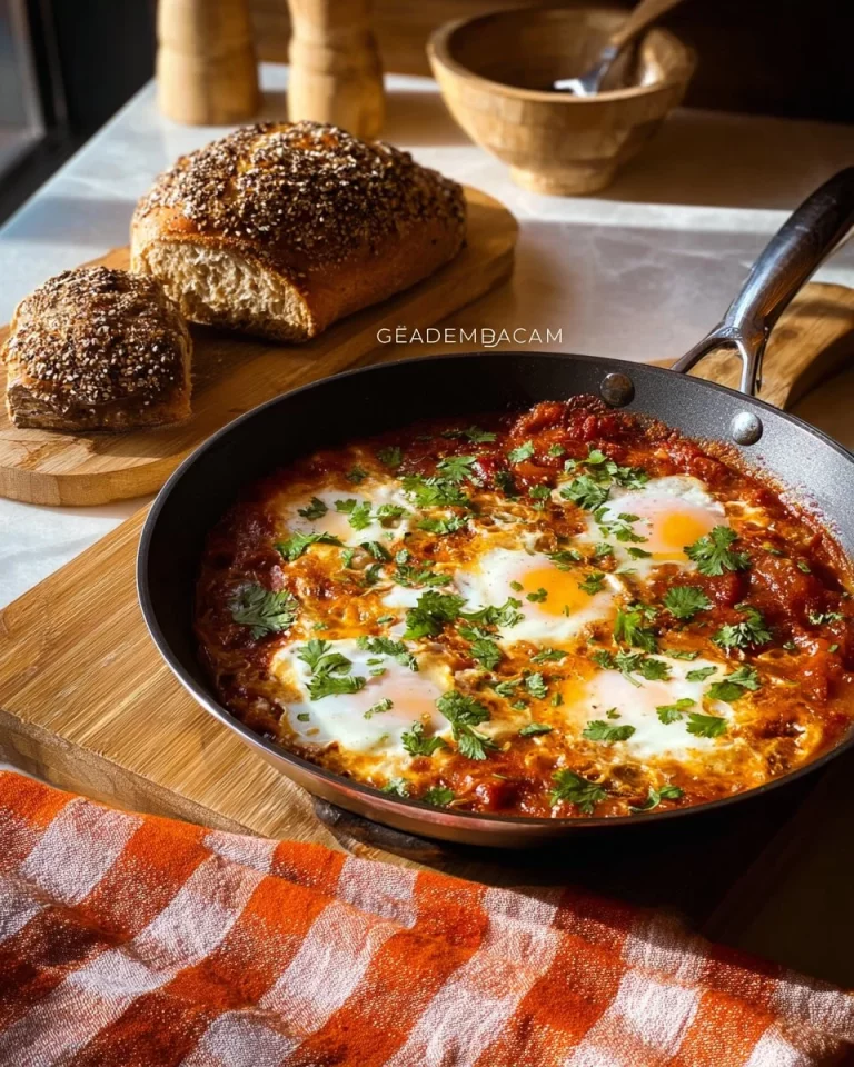 Piatto di shakshuka con uova in salsa di pomodoro e spezie