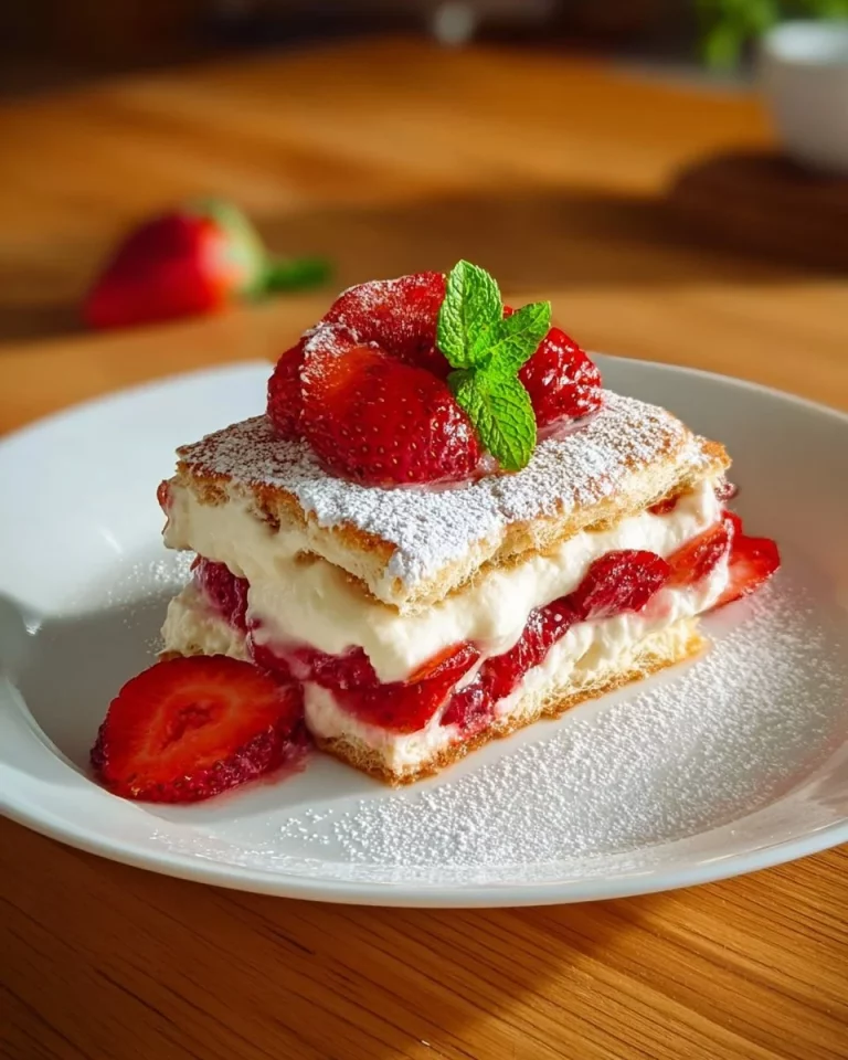 Tiramisù alle fragole decorato con fragole fresche e crema al mascarpone