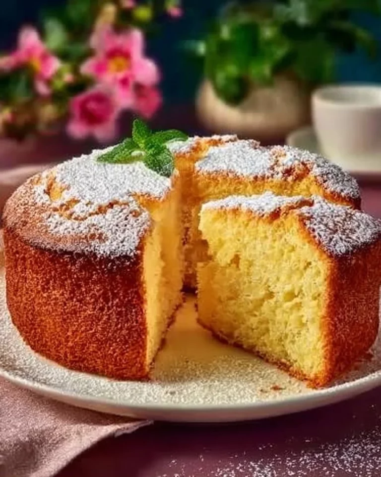 Fetta di torta al limone con guarnizione di limone e zucchero a velo