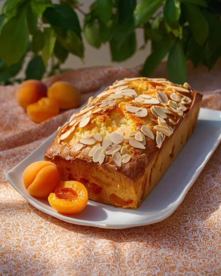 Torta di albicocche e yogurt appena sfornata su un piatto decorativo