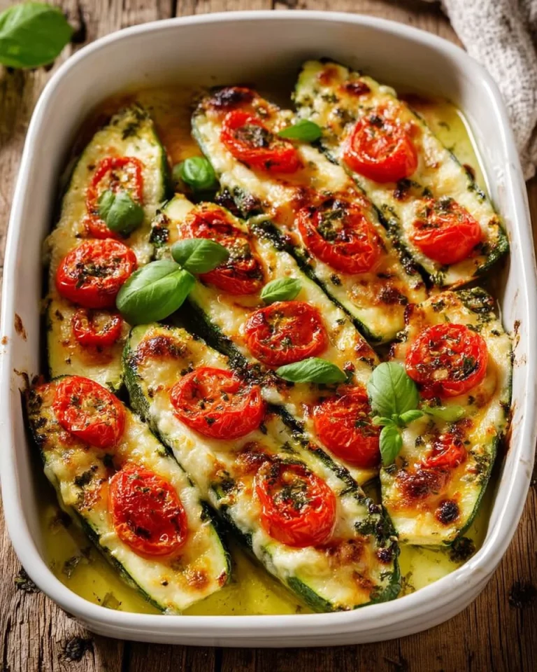 Zucchine ripiene arrosto con pomodori e mozzarella colorati e deliziosi