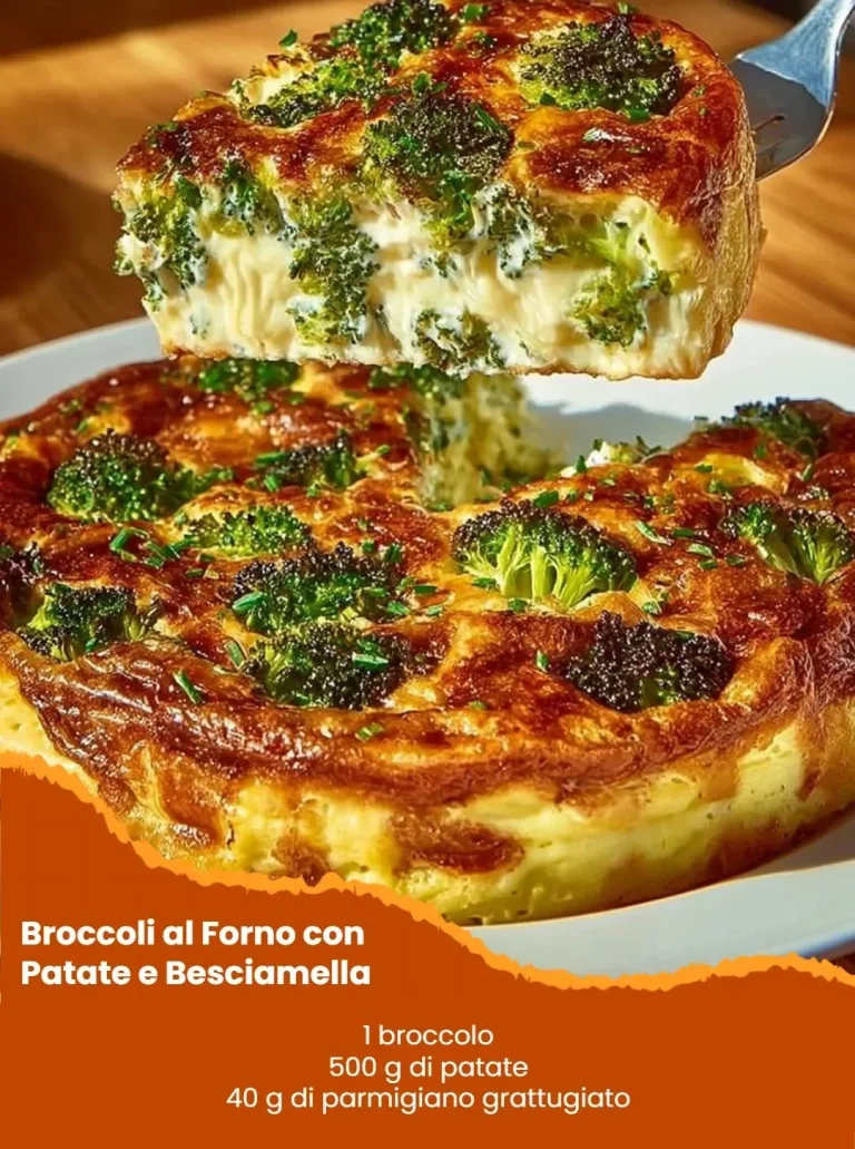 Broccoli al forno con patate e besciamella, piatto appetitoso e ricco di sapore.