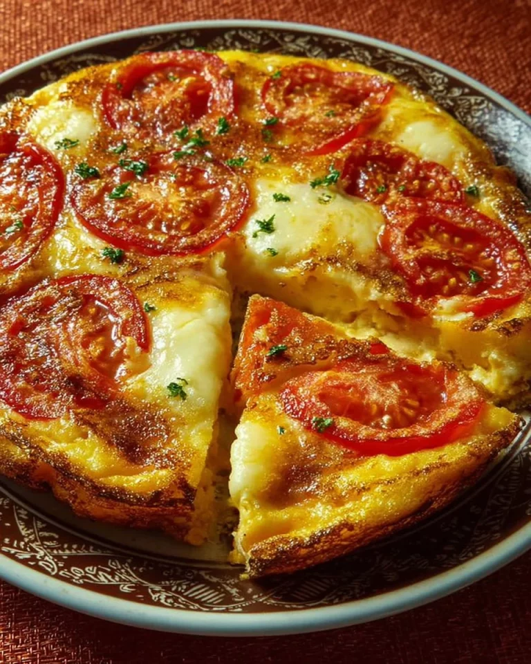 Frittata con pomodori e formaggio emmental, piatto gustoso e nutriente.