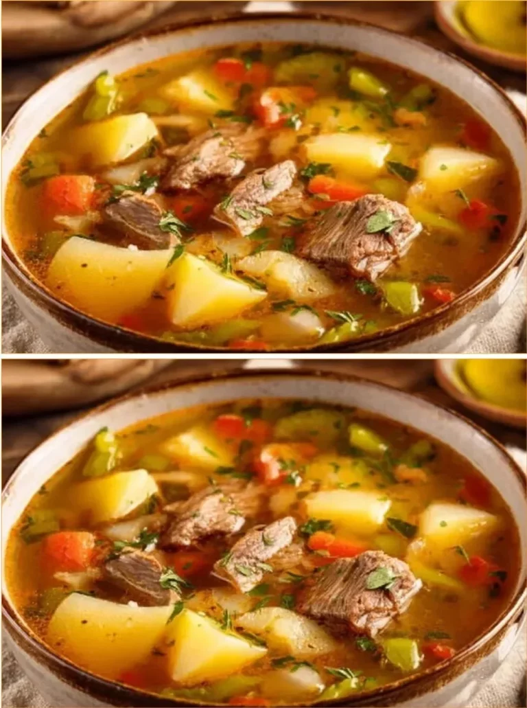 Bowl of brodo di manzo with vegetables and potatoes