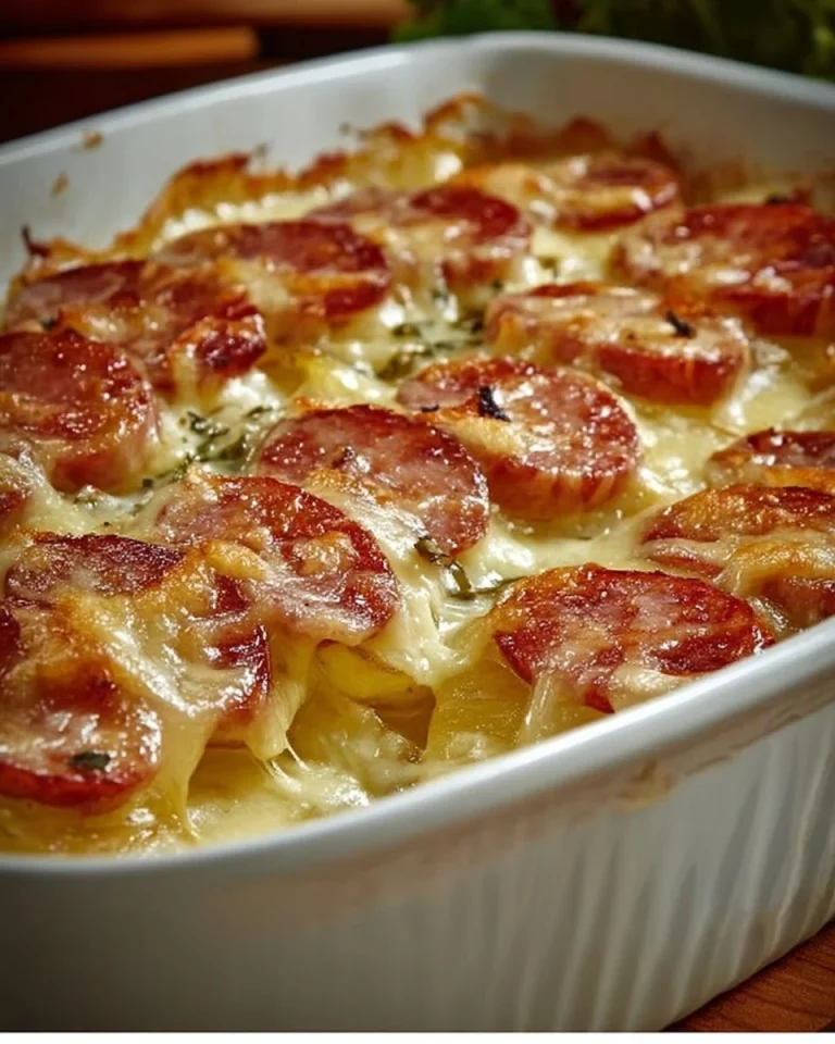 Patate al forno alla mafia con panna, salsiccia e formaggio servite in una ciotola