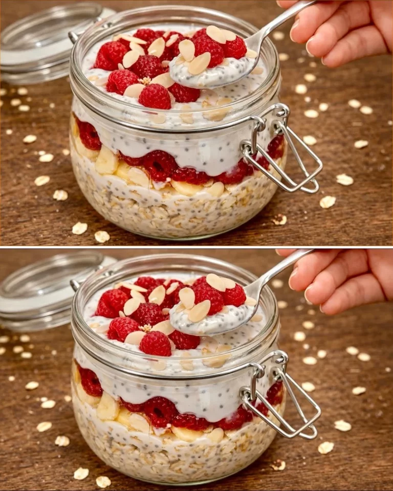 Colazione di avena a strati con frutta e semi per un inizio sano della giornata.