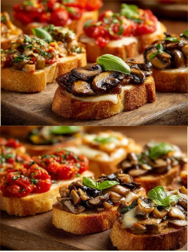Bruschetta Mista italiana con funghi, formaggio e pomodori freschi