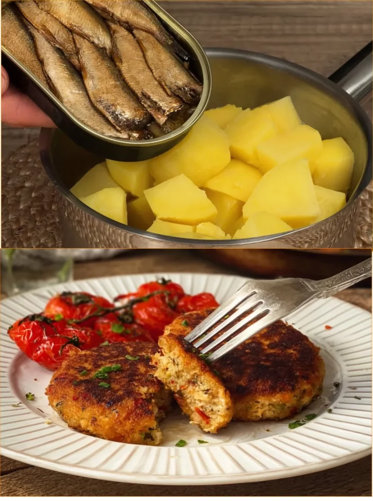 Patties di sardine e patate serviti con pomodori al forno