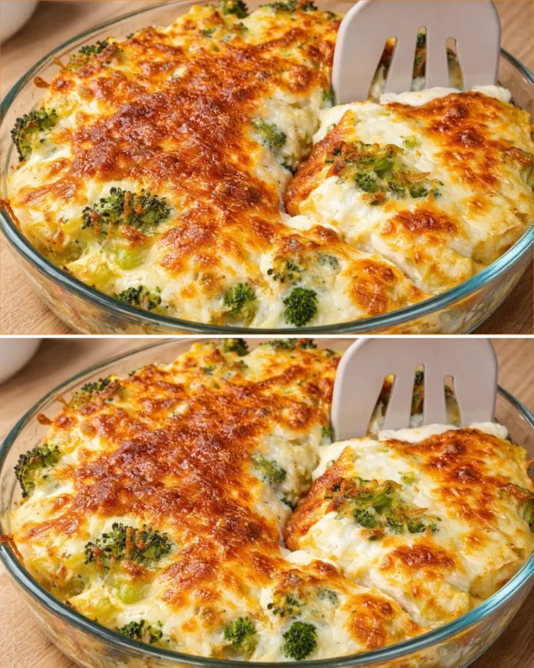 Casseruola di broccoli e patate al forno servita in un piatto