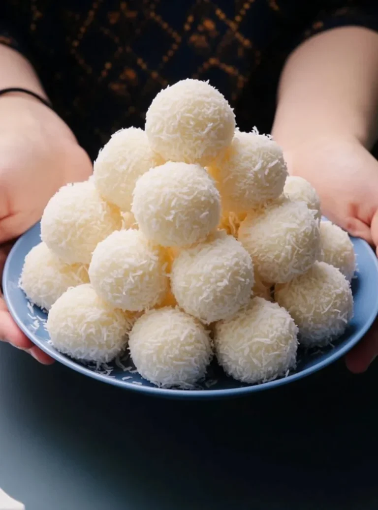 Deliziosi dolcetti di cocco e mandorle su un piatto decorativo.