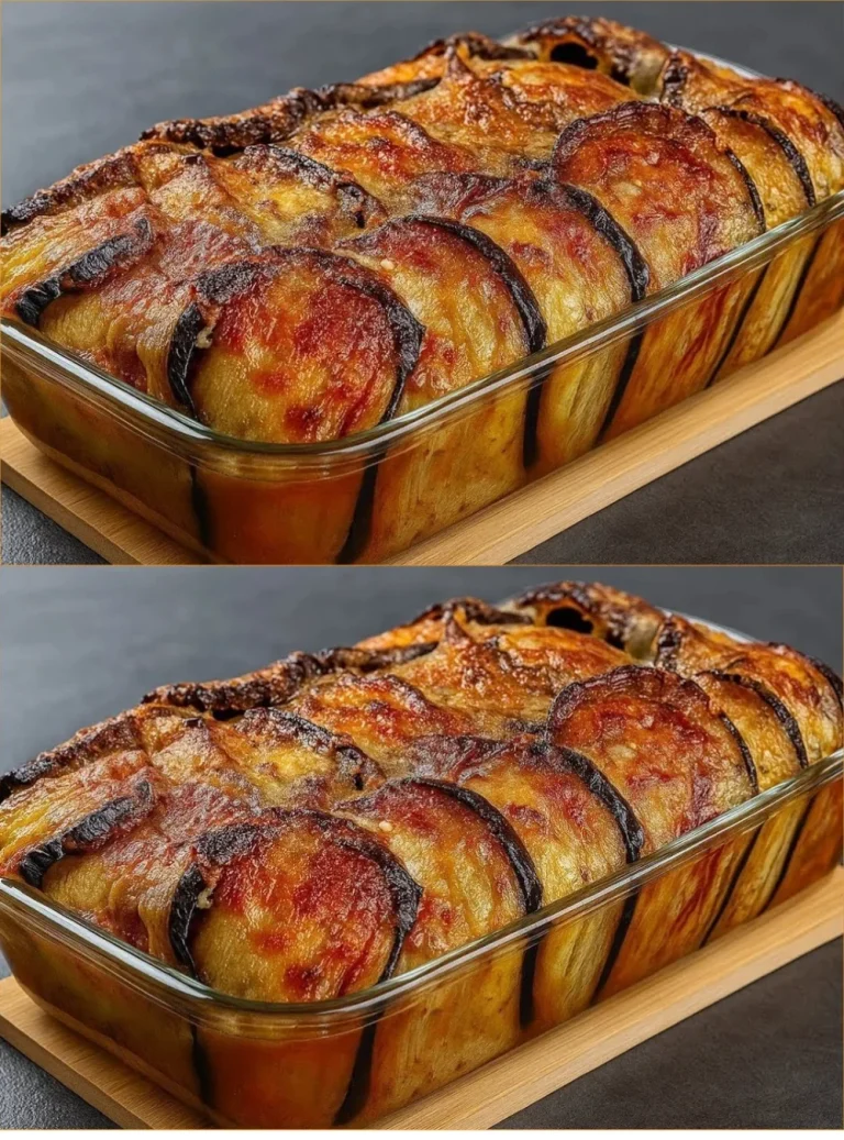 Gratin di Melanzane cotto al forno, servito in una ciotola elegante.