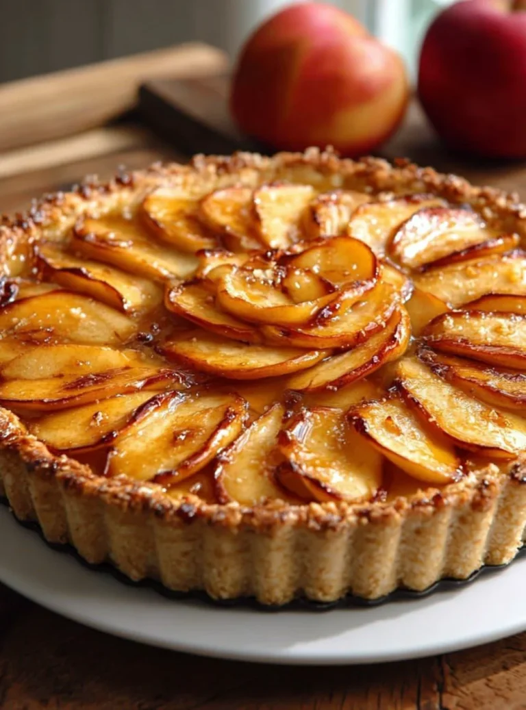 Torta di avena, mela e banana pronta da servire con una decorazione di frutta