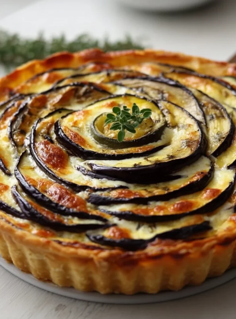 Torta salata di melanzane e formaggio appena sfornata