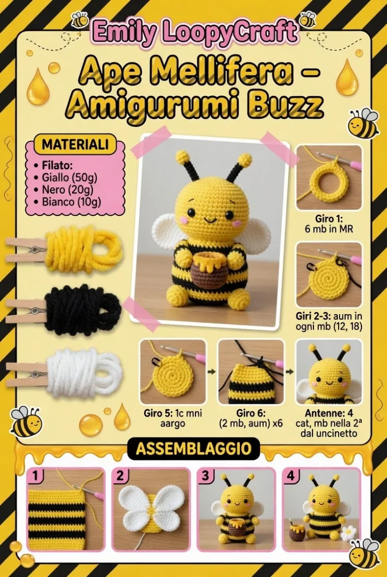 Amigurumi Ape Mellifera colorata e dettagliata in uncinetto