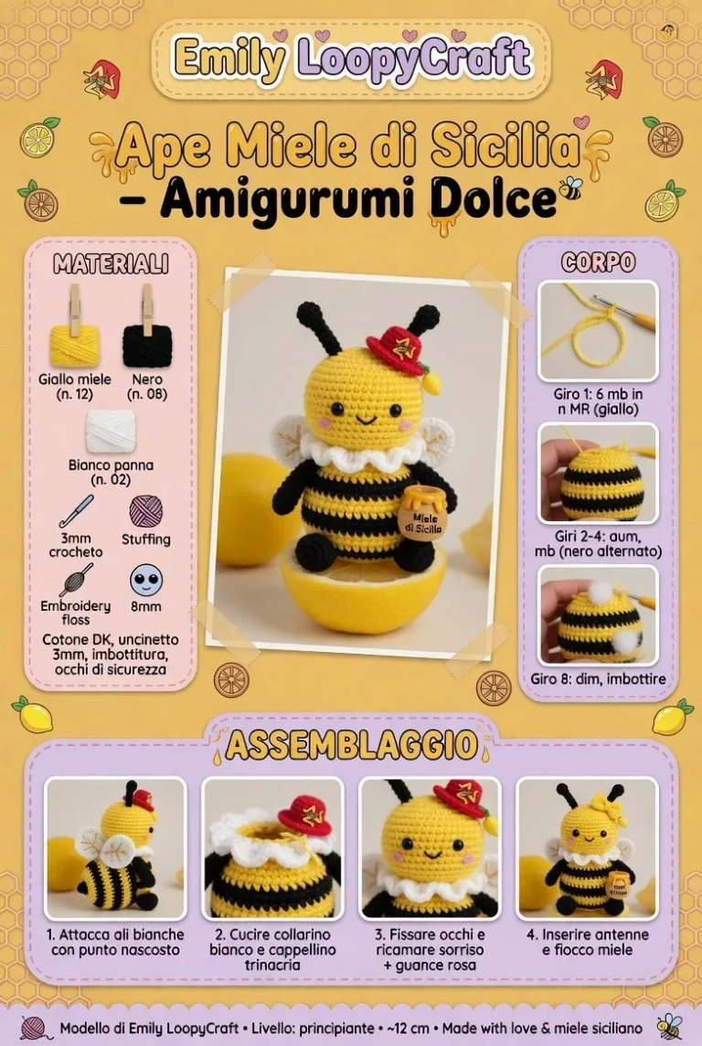 Amigurumi Dolce Ape Miele di Sicilia colorato e fatto a mano
