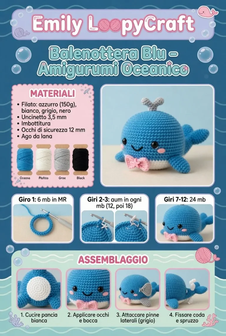 Balenottera Blu amigurumi oceanico realizzato a mano