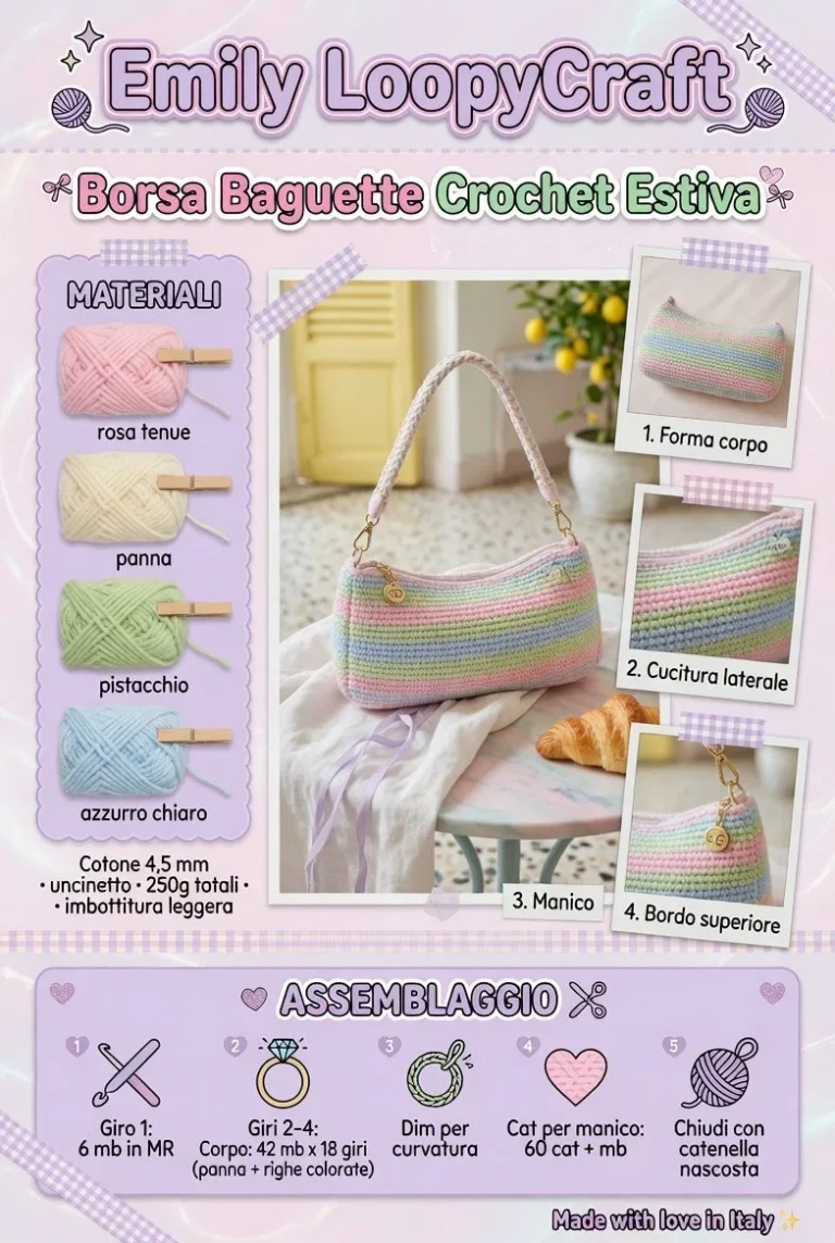 Borsa baguette crochet estiva anni 2000 realizzata a mano