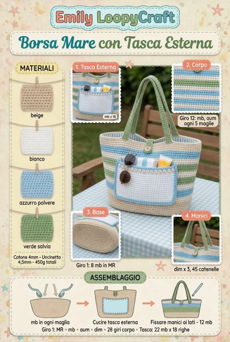 Borsa da Mare all’Uncinetto con Tasca Esterna per l'estate