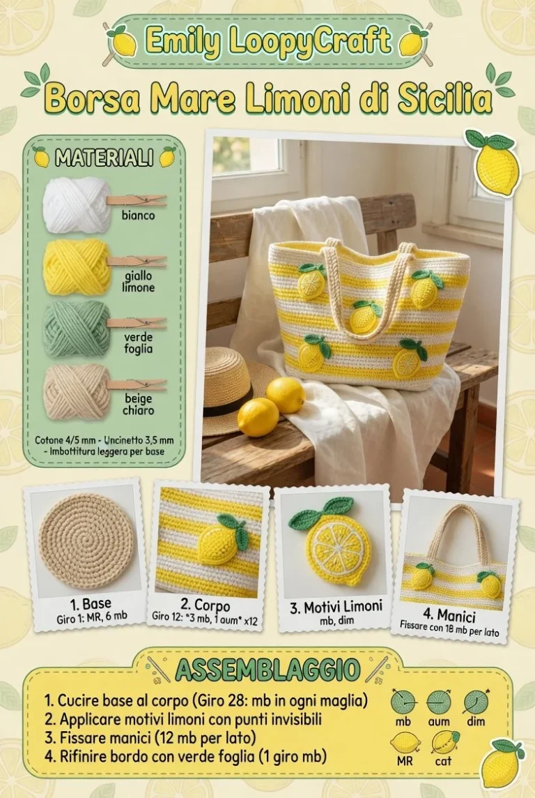 Borsa mare all'uncinetto con design limoni di Sicilia