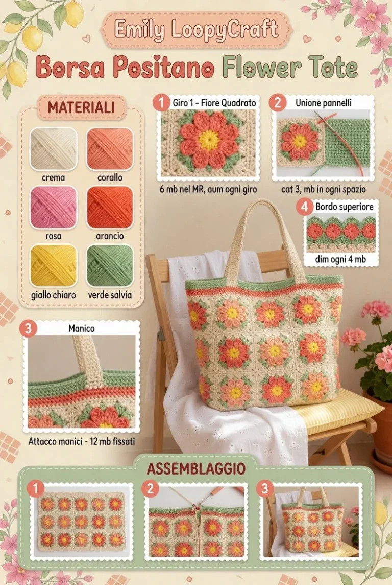 Borsa Positano Flower Tote all'Uncinetto in stile estivo