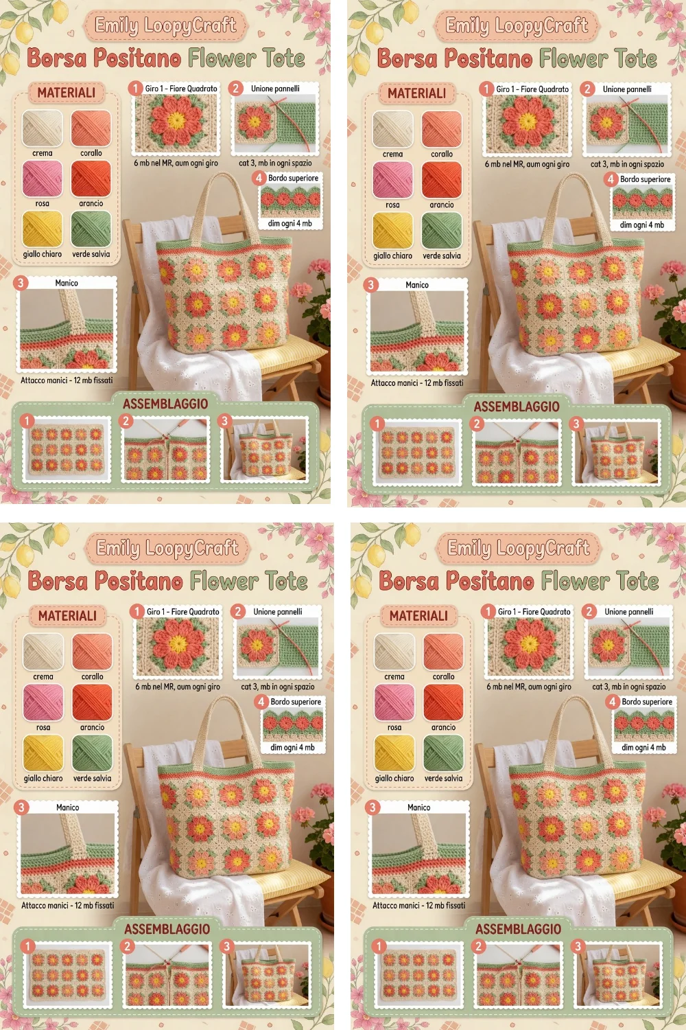 Borsa Positano Flower Tote all’Uncinetto