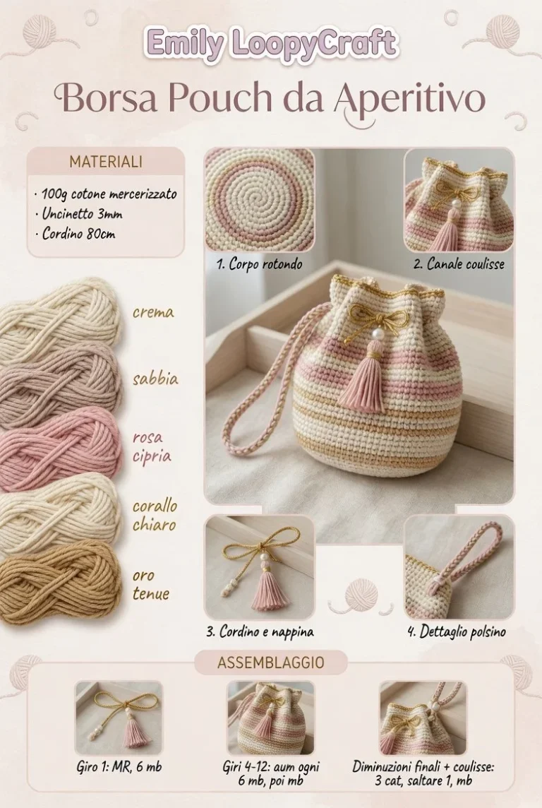 Tutorial per realizzare una borsa pouch da aperitivo all'uncinetto