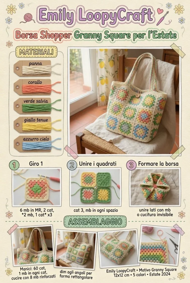 Borsa Shopper all’Uncinetto con Granny Square per l'estate