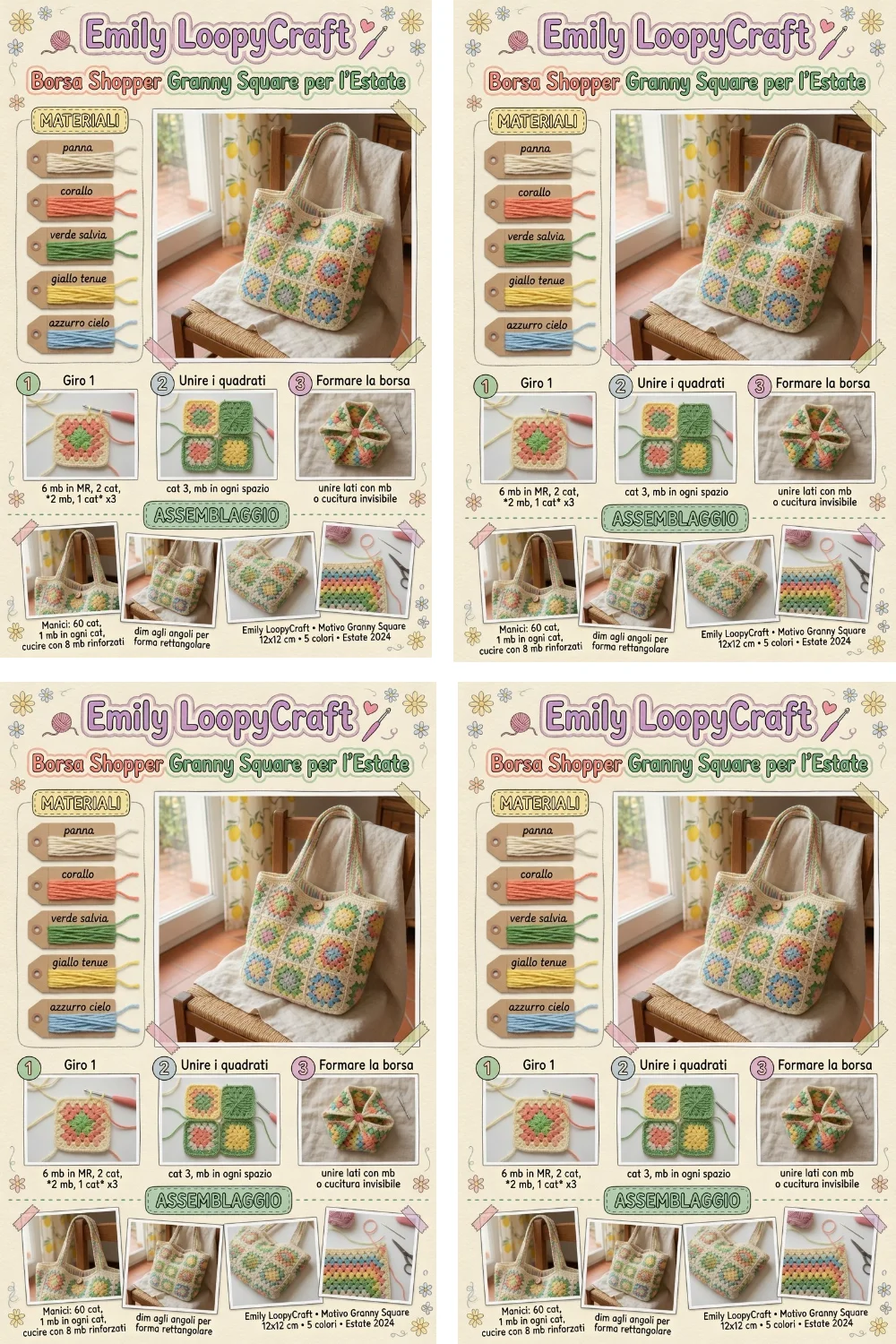 Borsa Shopper all’Uncinetto con Granny Square per l’Estate