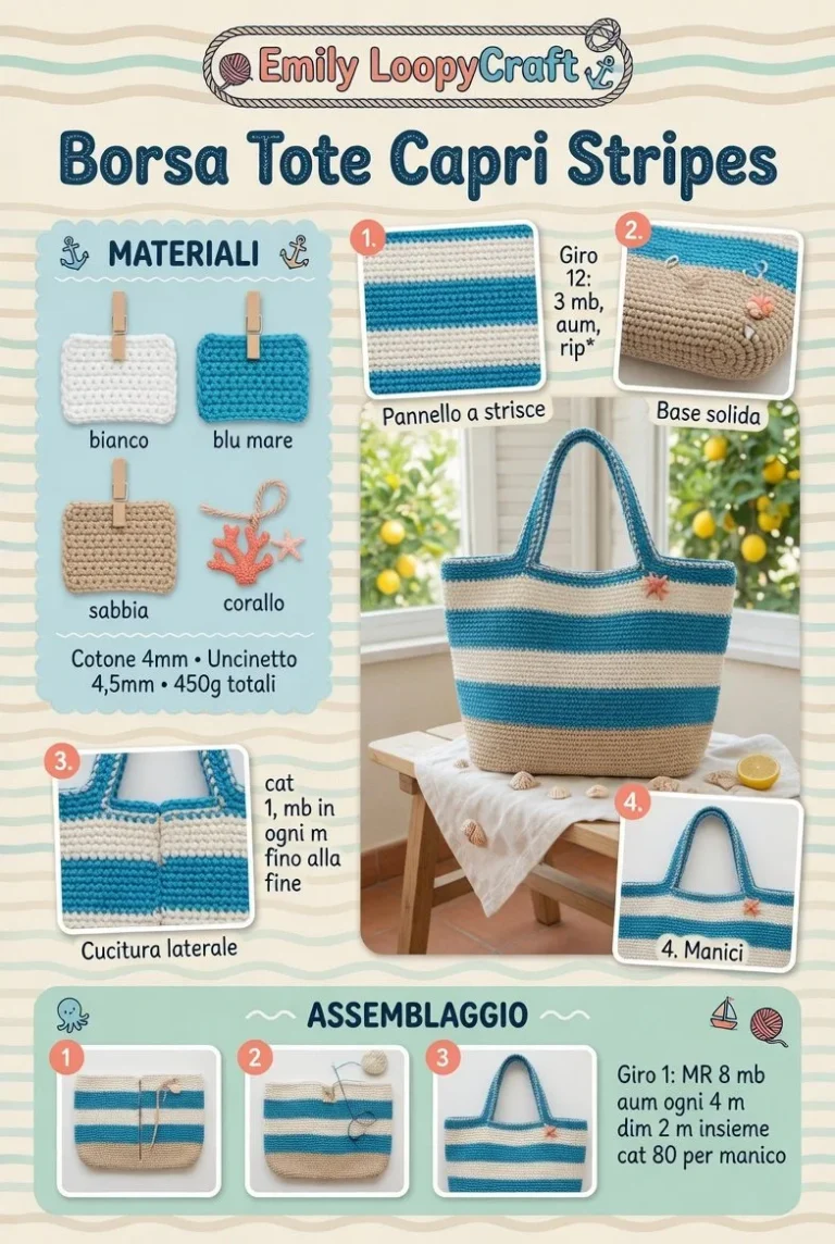 Borsa Tote Capri a righe all’uncinetto, guida all'arte del crochet