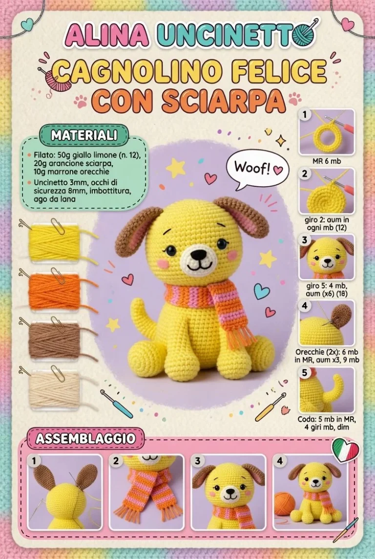 Cagnolino Amigurumi Felice con Sciarpa colorata in lana