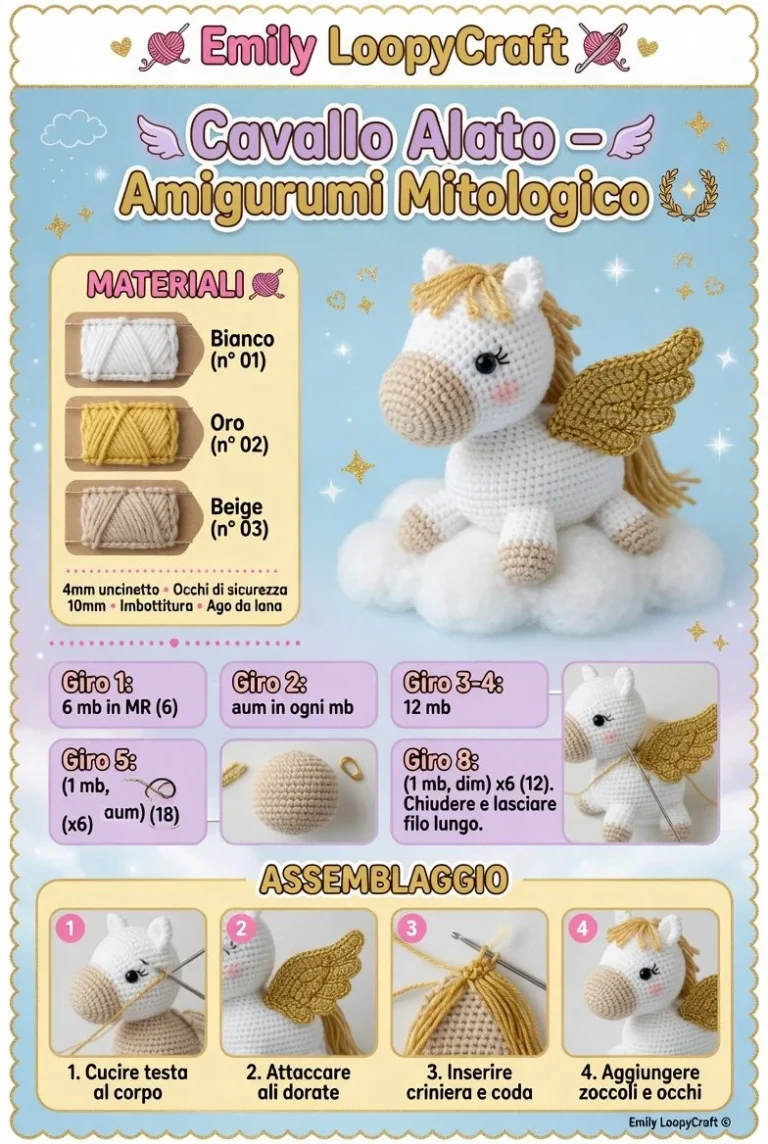 Amigurumi del Cavallo Alato, simbolo mitologico di bellezza e libertà
