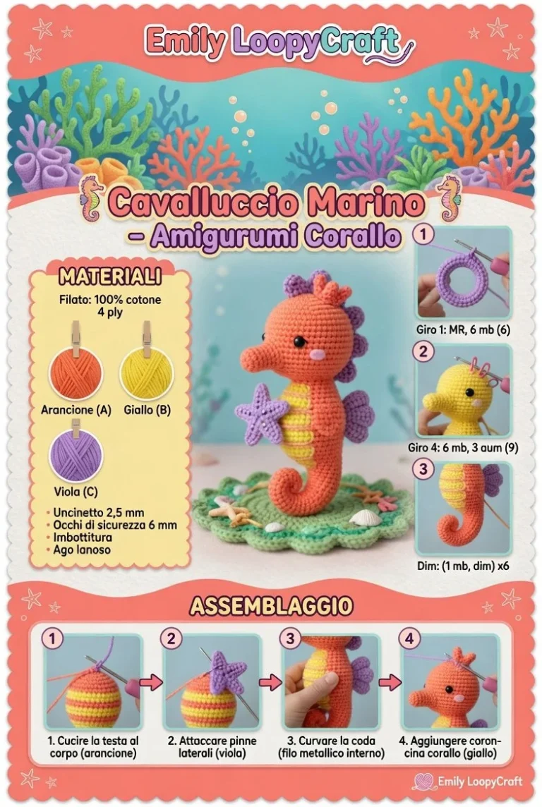 Cavalluccio Marino in Amigurumi Corallo colorato