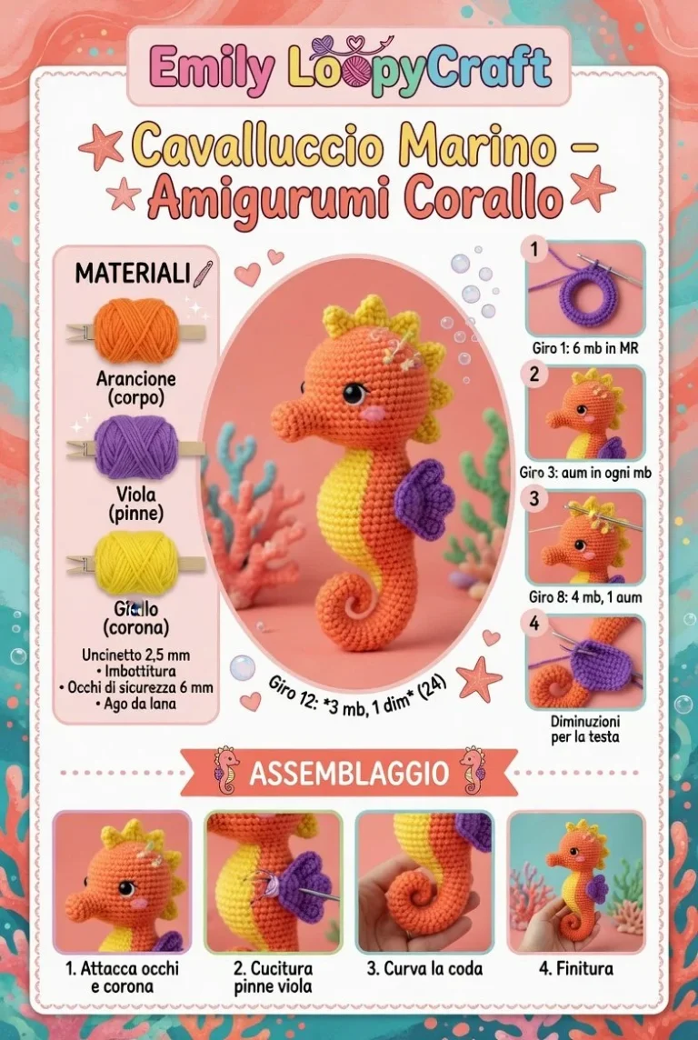 Cavalluccio Marino Amigurumi Corallo fatto a mano