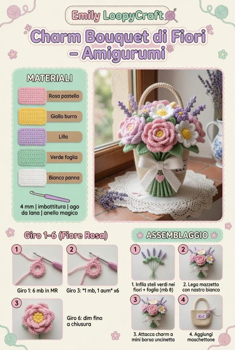 Charm Bouquet di Fiori in Amigurumi colorati e adorabili